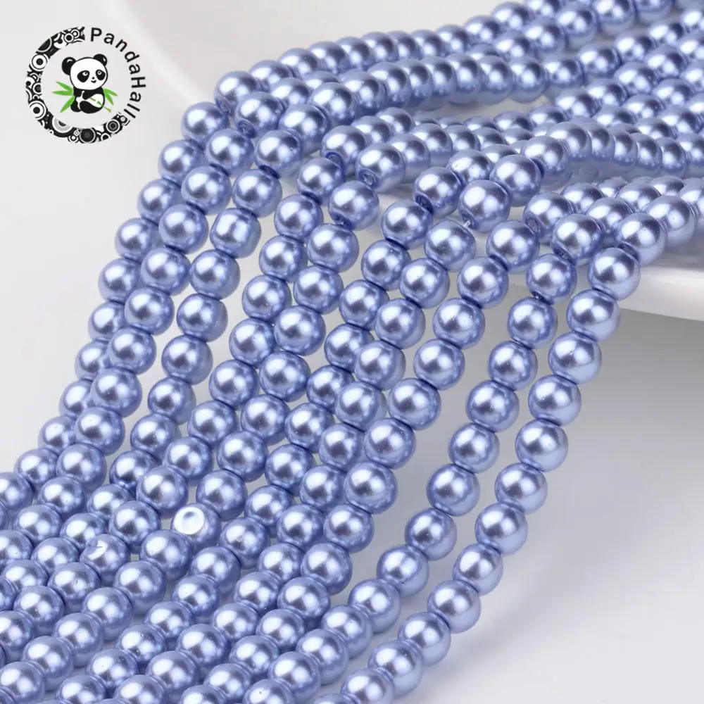 Glass Pearl Beads Strands, Pearlized, Round, CornflowerBlue, Size: about 3mm in diameter, hole: 1mm, about 220~230pcs/str