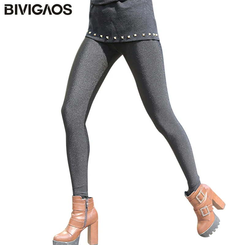 

BIVIGAOS Winter Velvet Warm Leggings High Elastic Slim Skinny Black Leggings Plus Size Thick Glossy Soft Legging Pants For Women