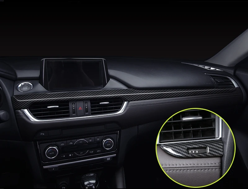 Carbon fiber Для MAZDA ATENZA автомобиль Средний контрольный декоративный полосы внутри автомобиля Средний контрольный полоса приборная панель отделка - Цвет: Carbon fiber