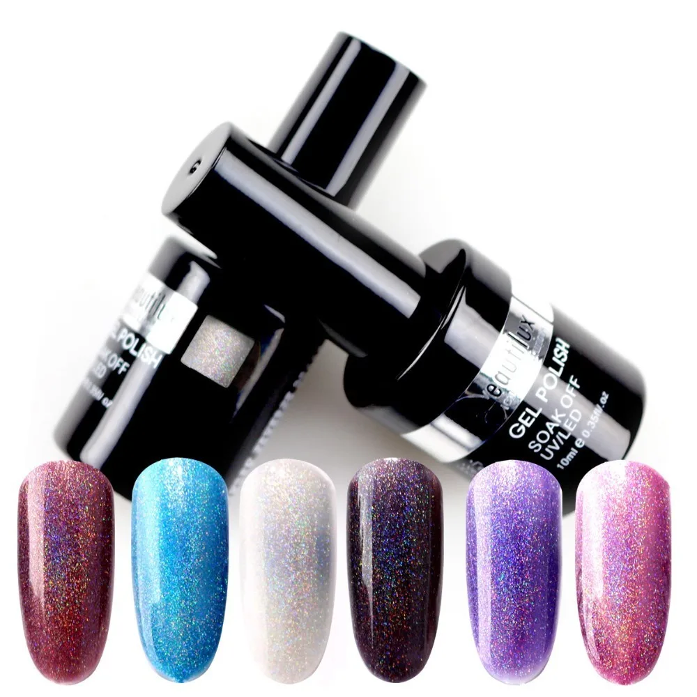 

Beautilux 1pc Holographic Rainbow Glitter Gel Nail Polish Soak Off UV LED Hologram Gel Varnish Nail Art Polish Lacquer 10ml