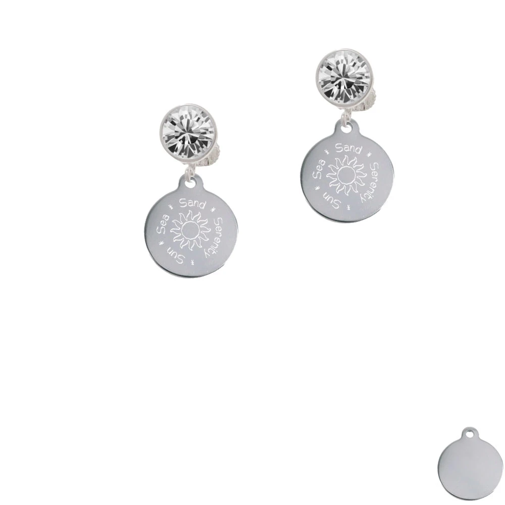 Engraved Sun Sea Sand Crystal Clip On Earrings (1)