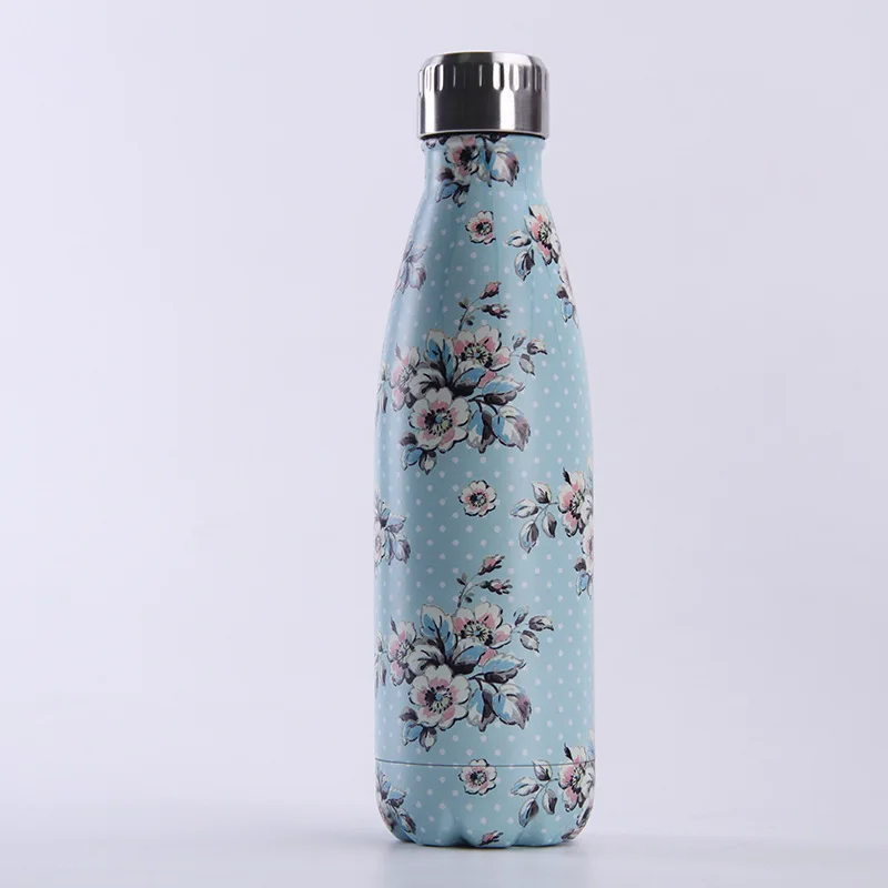 Цветочный узор бутылка для воды BPA бесплатно креативный красочный из нержавеющей стали Портативный чайная колба чашка подарок