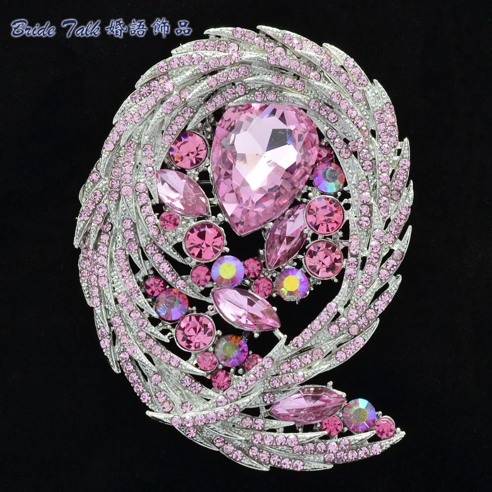 Women Jewelry Vintage Brooches Rhinestone Crystals Pink Flower Brooch