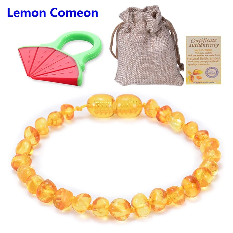 

Lemon Comeon 2PCS Baltic Natural Amber Baby Teether Molar Bracelet Teething Amber Beads Toy To Send Teether Certificate For Baby