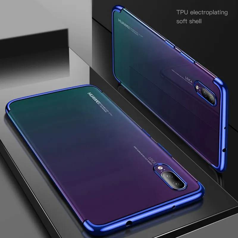 Прозрачный Мягкий ТПУ чехол для телефона Huawei Honor 20Pro 9 10 lite 7X 8C 8X lite P30 P20 lite P Smart силиконовый чехол - Цвет: Синий