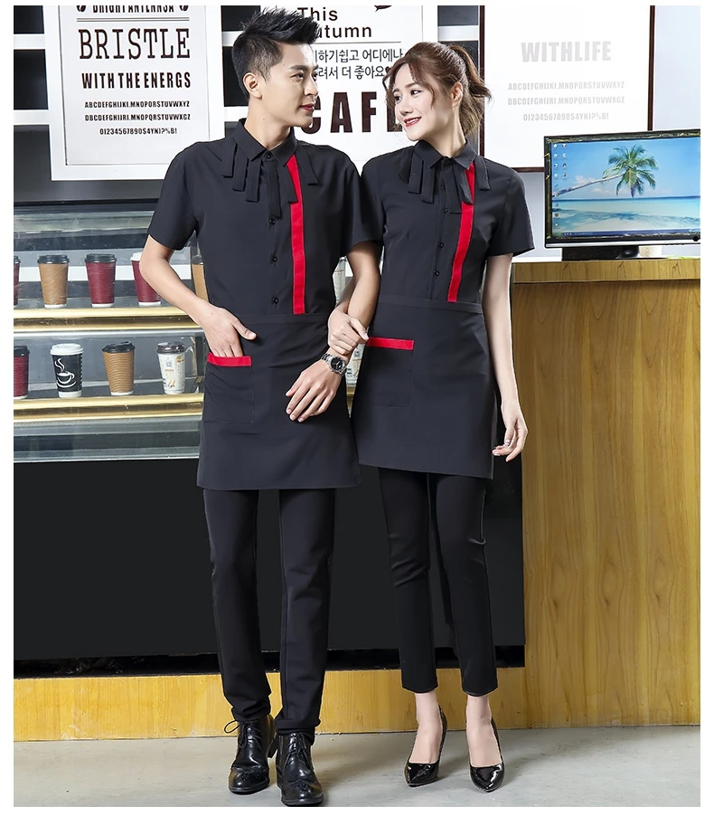  Fast Food Restaurant Work Uniforms Barbecue Hot Pot Shop Waiter Overalls Short Sleeve Coffee Shop M - 33026393365