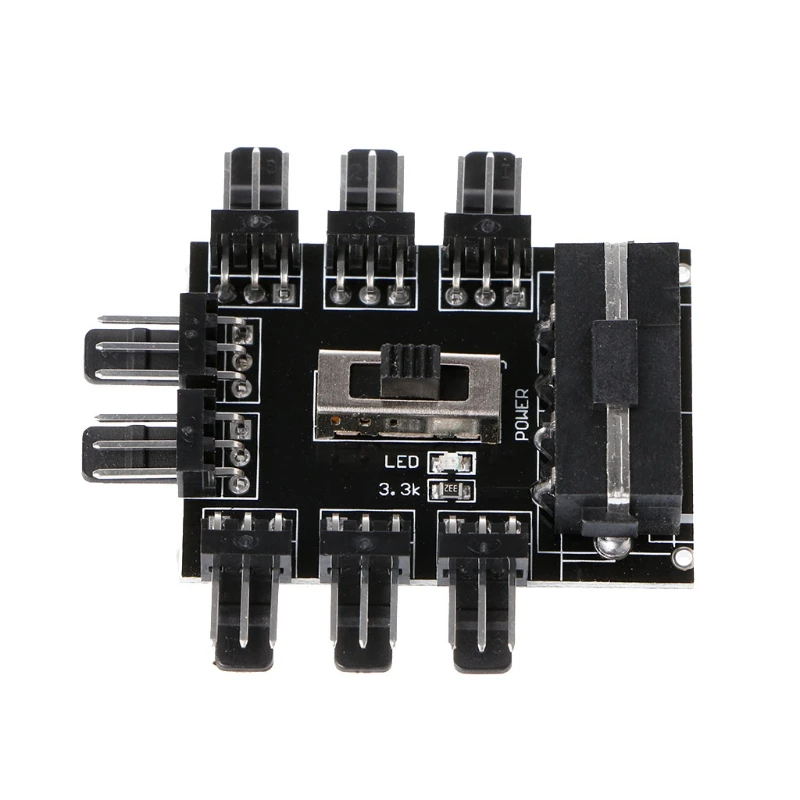 

PC Computer IDE Molex 1 to 8 Multi Way Splitter Cooler Cooling Fan Hub 3pin 12V Power Socket PCB Adapter 2 Level Speed Control