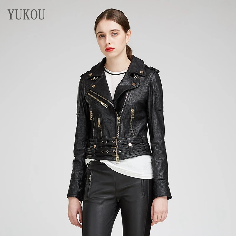

Woman Coats Genuine Leather 2019 Autumn Winter Sheepskin Leather Coat Female Motorcycle Jackets Genuine Leather Three Colors