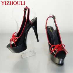 15 см сандалии в римском стиле черный открытый носок вне искушение Супер тонкий и сексуальный низкая обувь на высоком каблуке