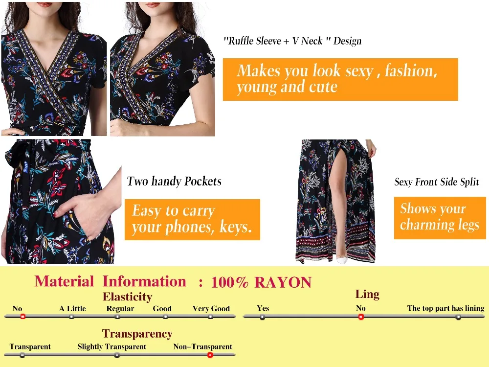 Vfemage Women Petite Sexy Summer Boho Floral Print Ruffle Frill Sleeve Pocket Split Casual Beach Party Wrap Maxi Long Dress 3206