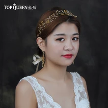 TOPQUEEN HP111 свадебный обруч ручной работы с перламутровым жемчугом и расшитые стразами Свадебные повязки для волос Свадебные аксессуары для волос