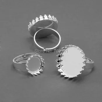 

Blank Ring Settings with Round Crown Bezel Cameo Glass Cabochons Bases Rings DIY Jewelry Findings Silver Plated