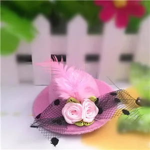 New Fashion Party Cap Hairpins Festival Hat Ribbon Flower Cute With Fur Barretes Children Hair Accessories Hair Clip for Girls - Цвет: pink