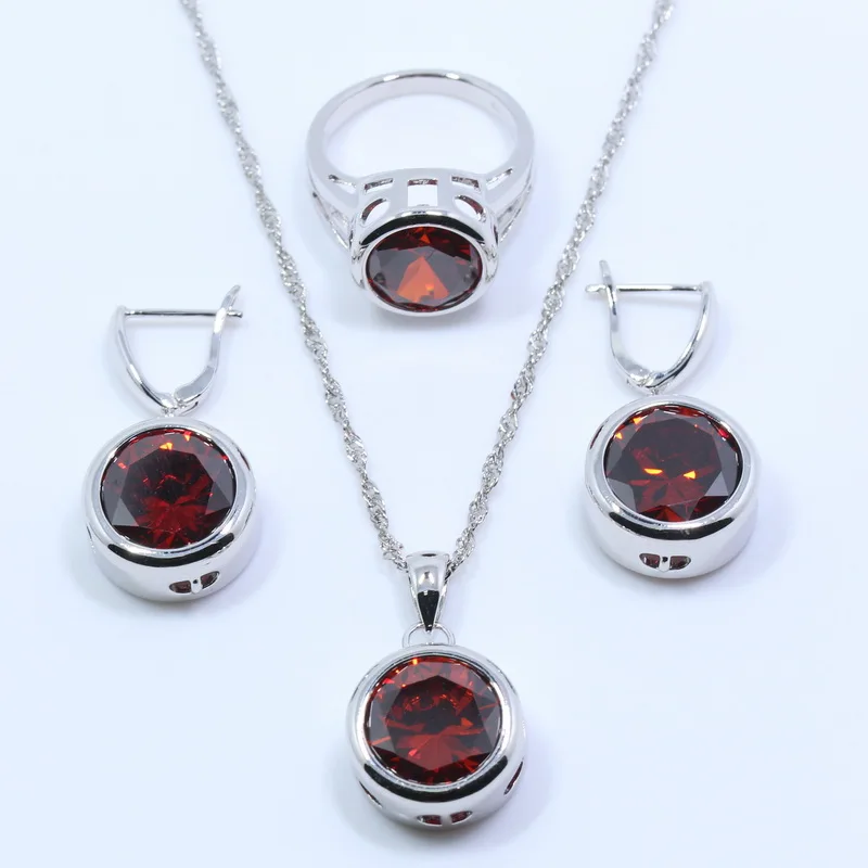 

2016 New Arrival 925 Silver Red Rhodolite Wedding Jewelry Sets For Women Ring Size 6# 7# 8# 9# 10# Free Gift T58 T58