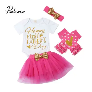 

pudcoco 2019 Baby Girl Clothes Newborn For Female Outfit Infant Clothing Set 4Pcs Father Days daddy and me Romper+Skirt Princess