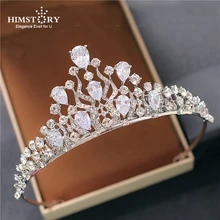 Himstory Silver Clear Crystal Rhinestones Cubic Zircon Wedding Tiara CZ Bridal Princess Pageant Crown Bridesmaids Hair Jewelry wedding bridal tiara crown clear zircon crystal rhinestones women brides diadem pageant party