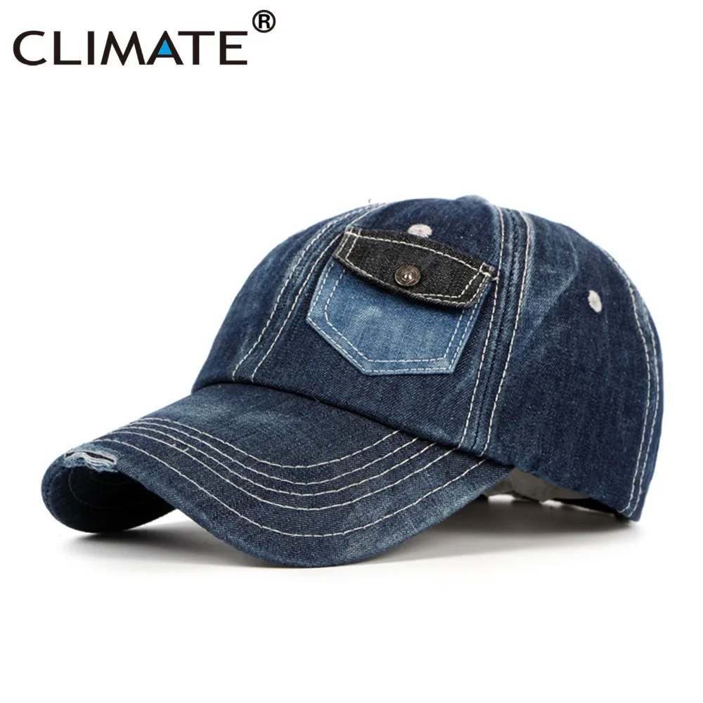 CLIMATE Men Denim Baseball Caps Casual Jeans Wear High Quality Cap Men
