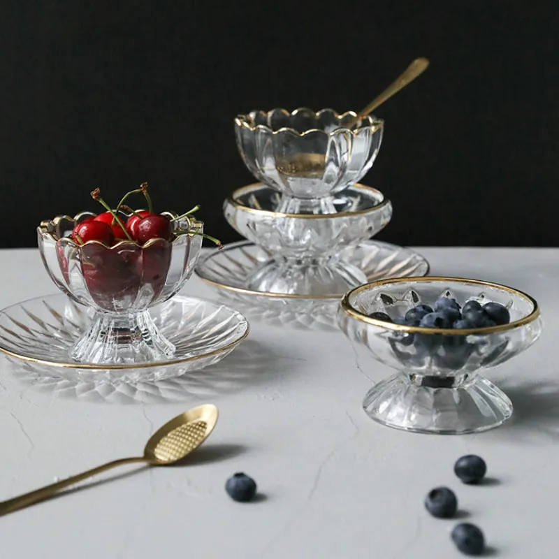 

European Gold-rimmed Glass Ice Cream Cup Milkshake Dessert Cup Mousse Ice Cream Goblet