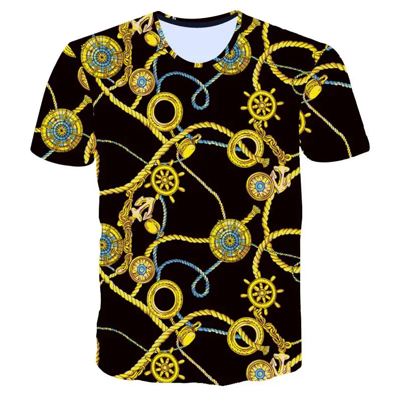 2017 New Summer Men T-shirt Fashion 3D Golden Flower T-Shirt Men Luxury Brand Clothing Gothic Sculpture Print Short Sleeve Tops (4)