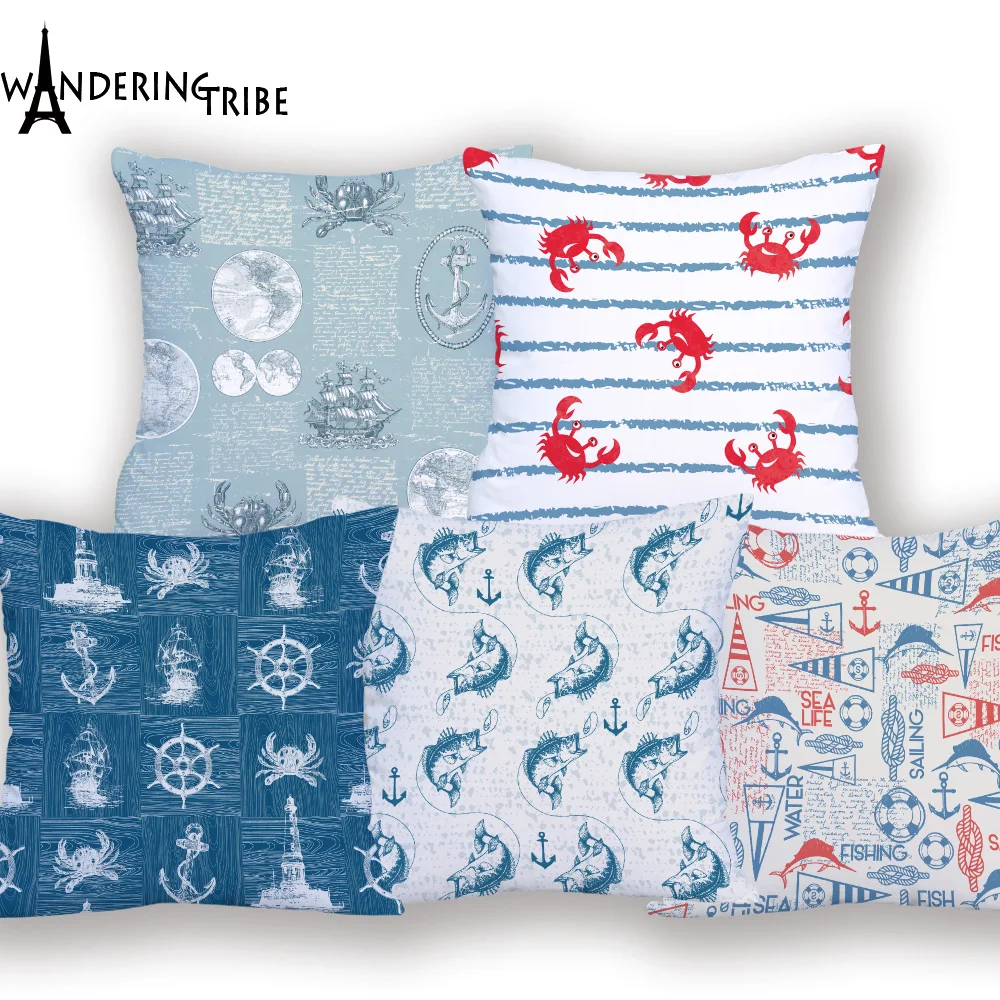 

Marine Style Pillow Cover Blue Anchor Living Room Cushion High Quality Cushion Cover Cushions Home Decor Lovely Throw Pillows