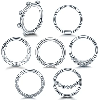 

1pc/lot Stainless Steel Crystal Septum Piercing Nose Ring Hoop Segment Hinged Rings Nose Clicker Piercing Nose Lip Earrings