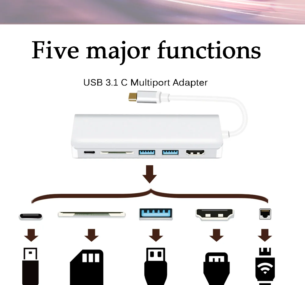 Адаптер-концентратор type c к Hdmi, кардридер, высокоскоростной с Usb 3,1 type c, зарядный Ethernet для hdtv-компьютер, камеры интернет