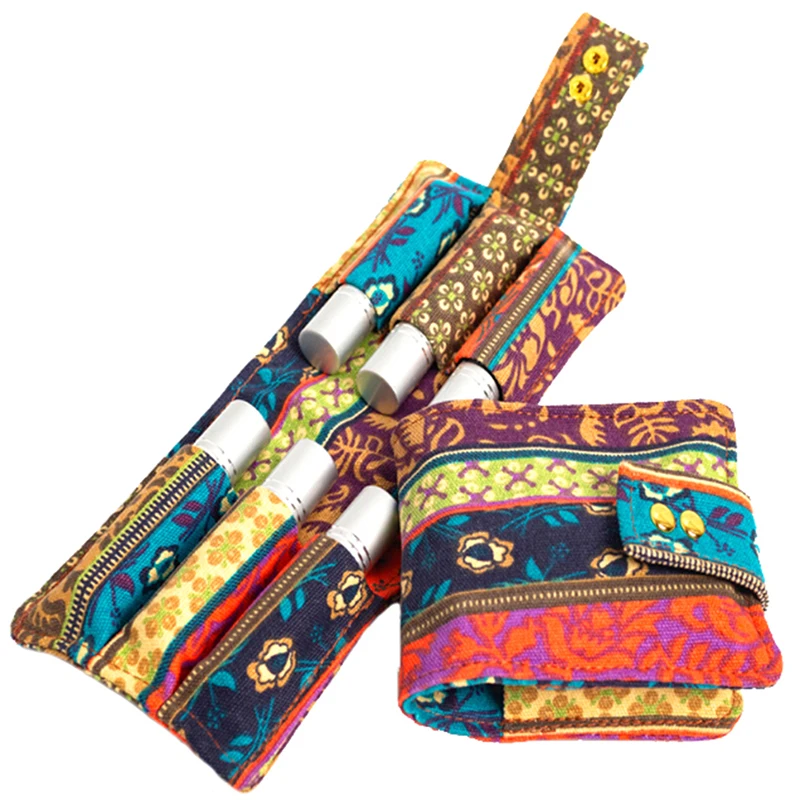 6PCS/Pack 10ml Essential Oil Bottle Storage Bag Canvas Rolling Box Case Essential Oil Storage Bag