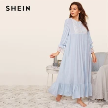 SHEIN Длинная Ночная Рубашка С Кружевными Рукавами, Пижама С Длинными Рукавами