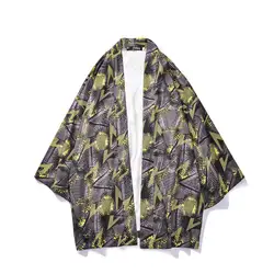 4282 летняя тонкая рубашка-кардиган для мужчин в японском стиле, хлопковая Свободная Повседневная блузка, кимоно, традиционный мужской топ с