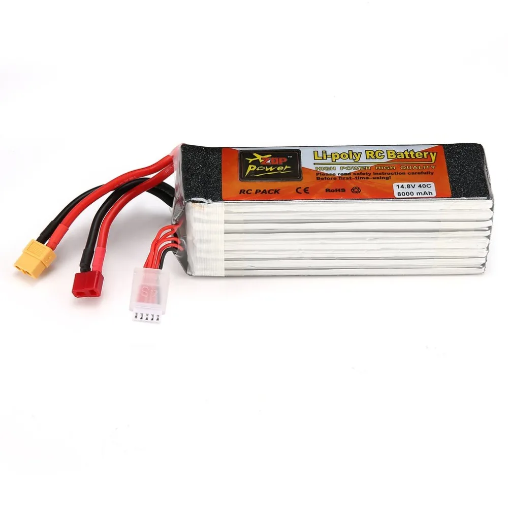 

ZOP Power 14.8V 8000mAh 40C 4S 1P Lipo Battery T XT60 Plug Rechargeable for RC Racing Drone Quadcopter Helicopter Car Boat