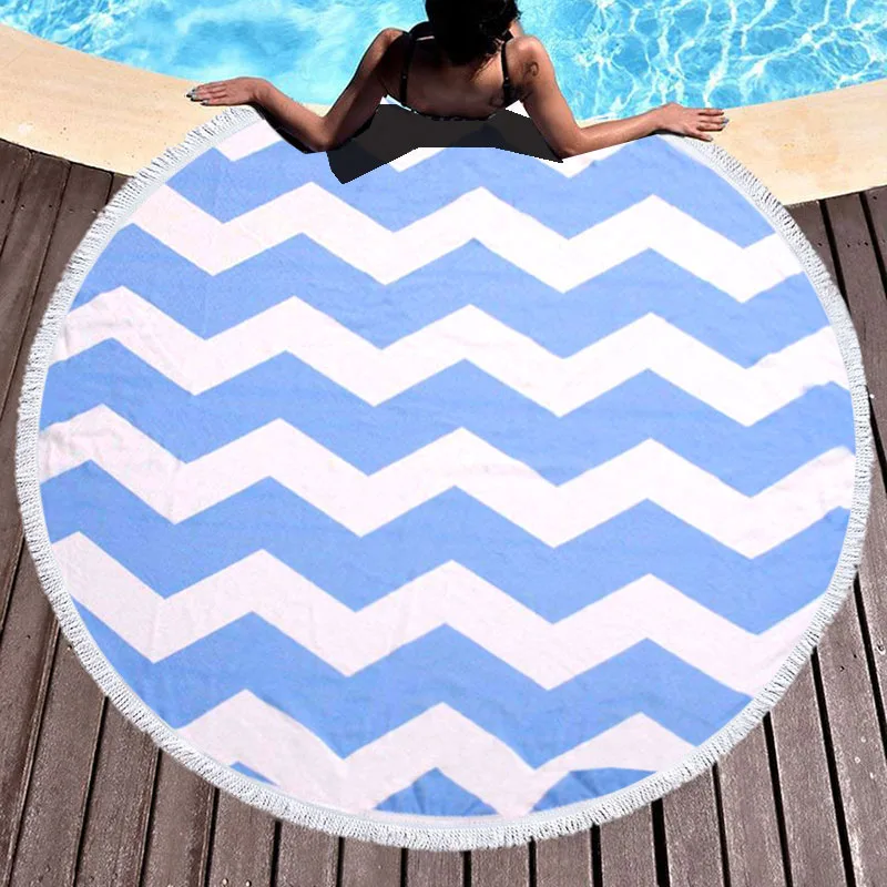 

Blue And White Wave Design Round Towel Beach 150cm Microfiber Towels For The Beach Large Size Sunbathing Cartpet Yoga Mat RT-6
