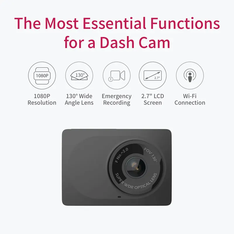 Автомобильный видеорегистратор YI Compact Dash Camera 1080P FHD Wi-Fi Разрешение 2.7K Широкий угол обзора 130° g-Сенсор Ночное видение