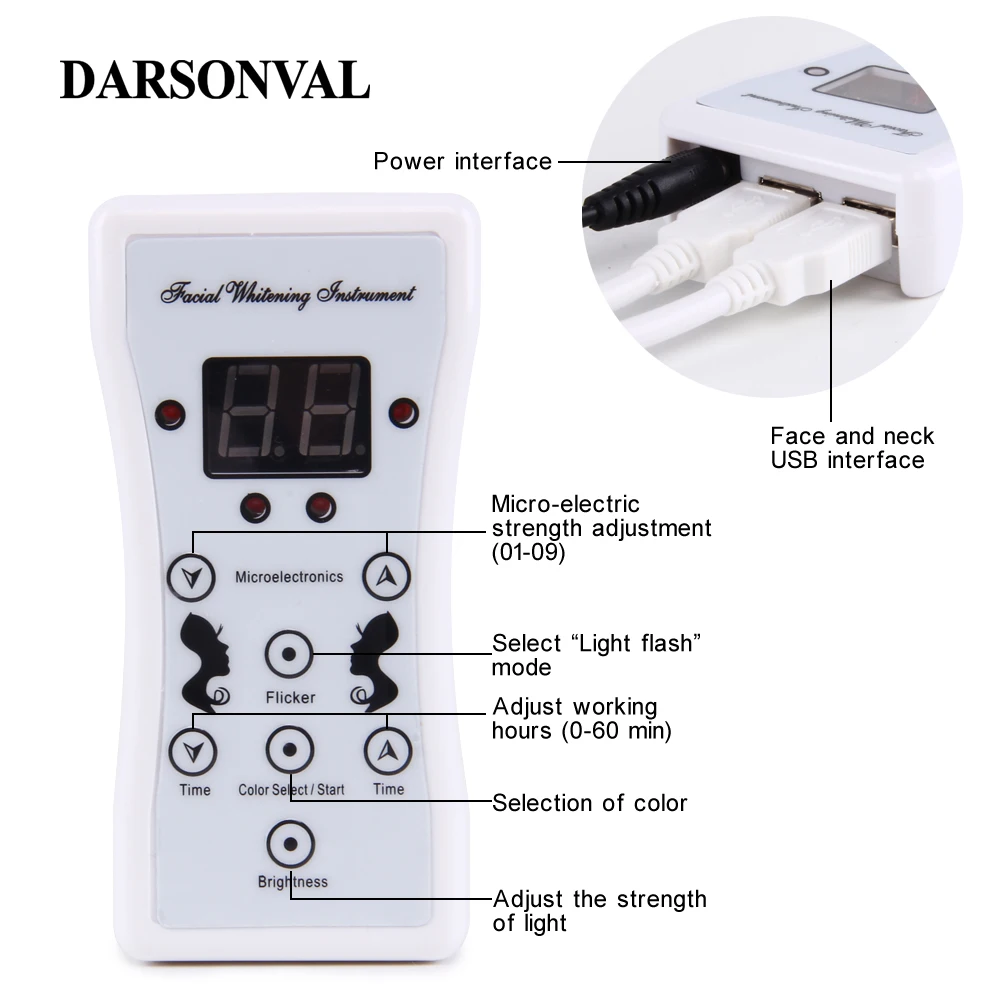  Darsonval 7 Colors Led Face Neck Mask Facial PDT Led Light Therapy Photon Phototherapy Device White - 33053635093