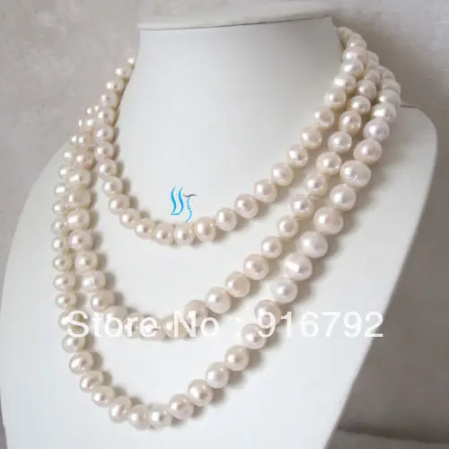 

65" 9-10mm White Freshwater Pearl Necklace Cultured Natural Color Without Clasp