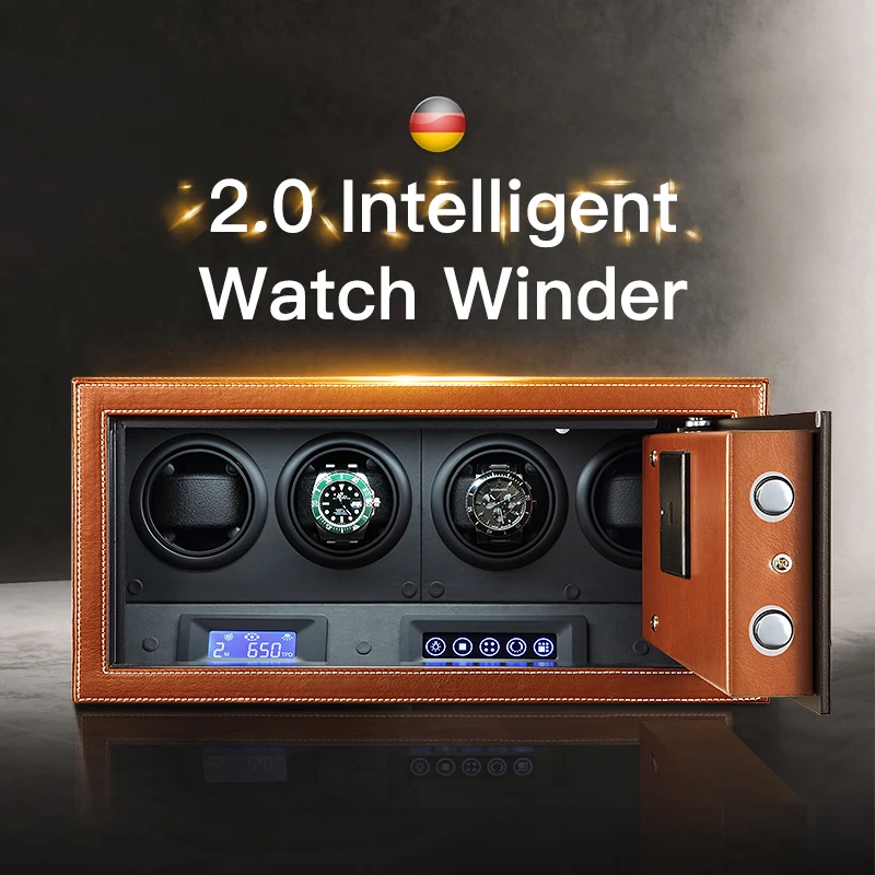 

HOT SALE Luxury Watch winder box 4 automatic watch display case with LCD touch screen/Remote control/LED light for Birthday gift