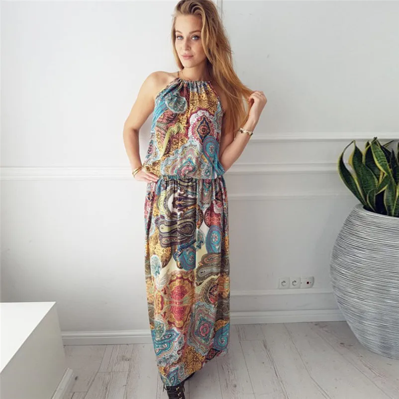2018 HOT sell Dress summer beach dress Womens Summer Vintage Boho Long Maxi Evening Party Beach Floral Dress vestidos J07#N (8)