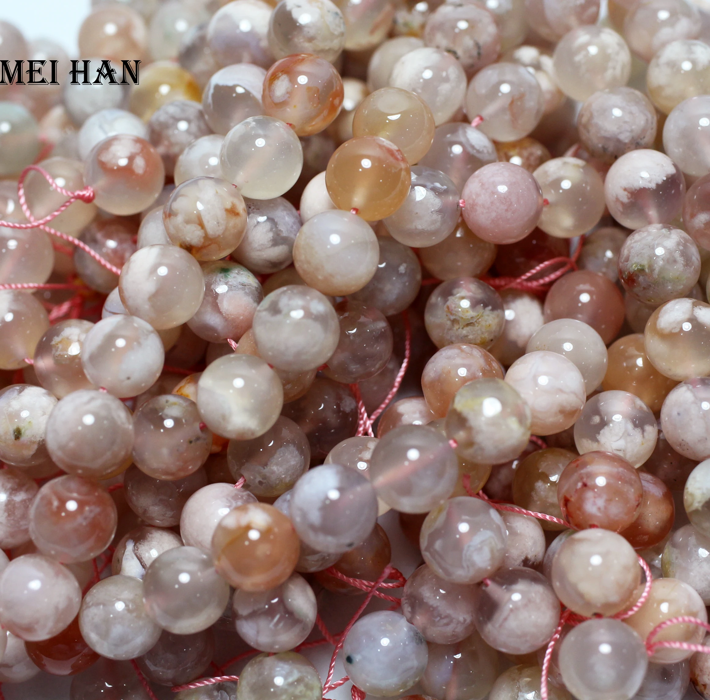 

Meihan Free shipping 10mm natural cherry blossom agate round loose beads gemstone for jewelry making design