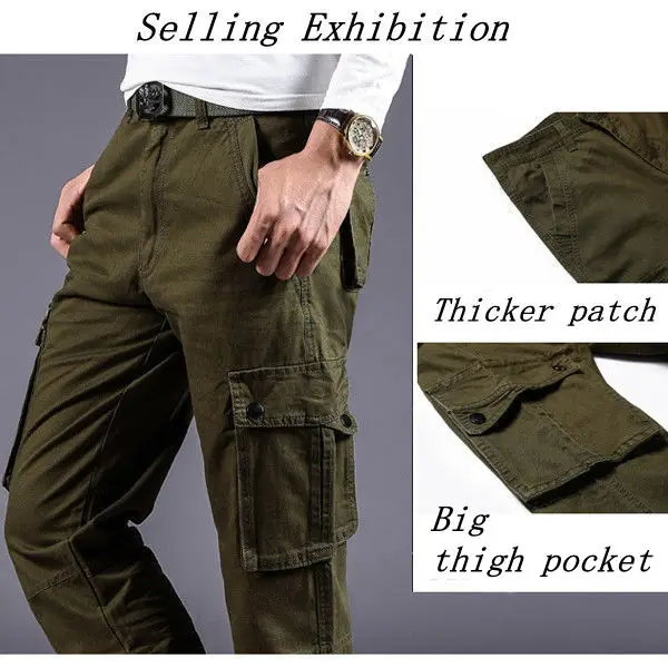 Big Size 30-48 Multi Pocket Cargo Pants Fashion Mens Outdoor Army Casual Cotton Trousers  
