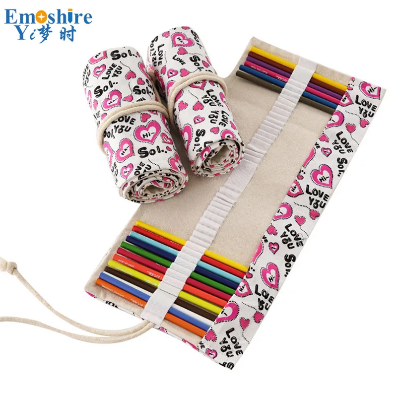 Emoshire New love candy color canvas curtain student pencil wholesale pencil stationery storage simple stationery bag (1)