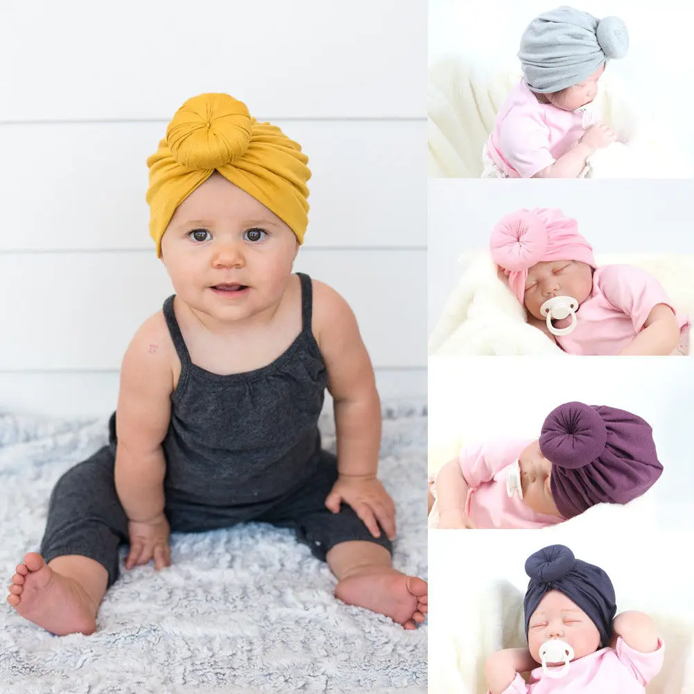 

Solid Multi-colored Toddler Infant Newborn Baby Kids Cotton Turban Knot Bunny Ear Hat Protective Head Wrap Headband 12 colors