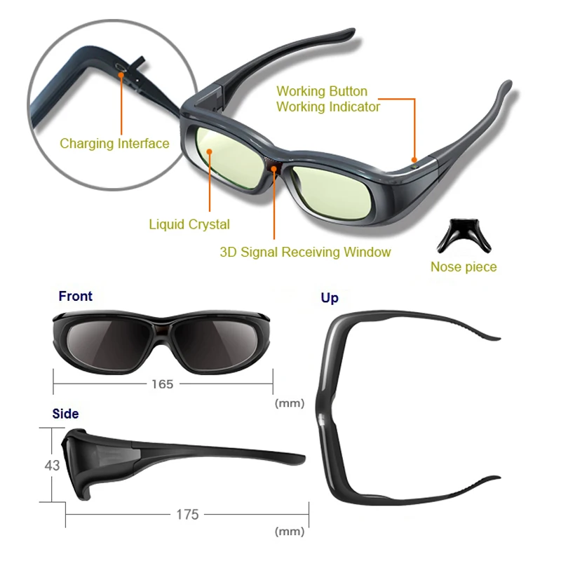 2pcs/lot RF 3D bluetooth Glasses Eyewear for JVC/sony/Epson LCD 3D