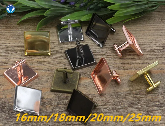 MINGXUAN 10pcs lot Square Cufflink Settings Spacer Blank Base Bezel Trays for Photo Cobochon Cameo Cufflinks