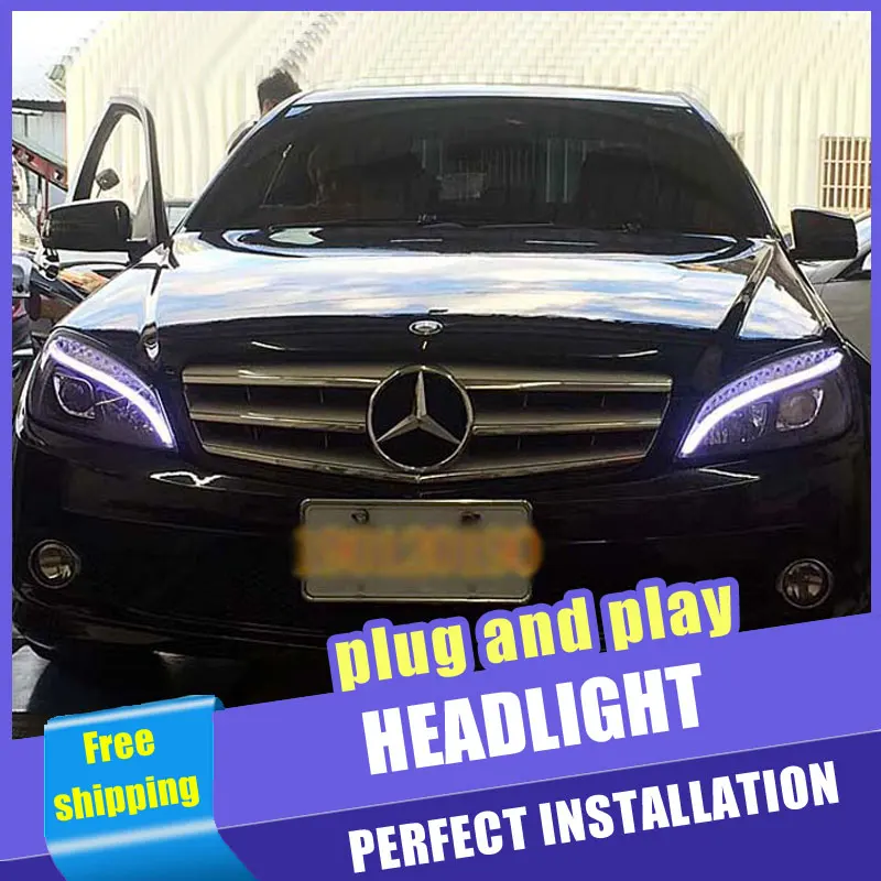 2 шт. автомобиль Стиль светодиодный фары для Benz W204 2007 2011 налобный фонарь объектив