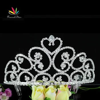 

Peacock Star Bridesmaid Bridal Wholesale Tall Heart Pageant Beauty Contest Tiara use Austrian Crystal CT1582