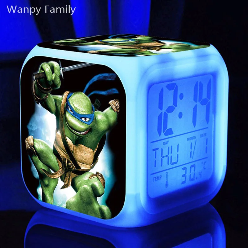 

[Wanpy Family] Teenage Mutant Ninja Turtl Digital Alarm Clock For Children's room Bedside Desktop Color Changing Alarm Clock