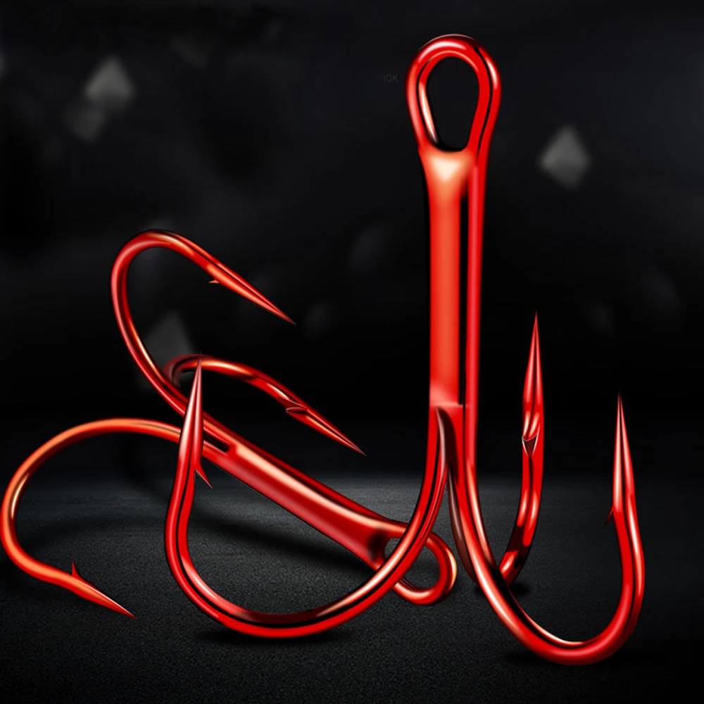 15Pcs/lot 13B Three Hook Red Nickel Color Fishhook 1/2/4/8/10/12/14# Fishing Hook High Carbon Steel Treble Hooks gamakatsu