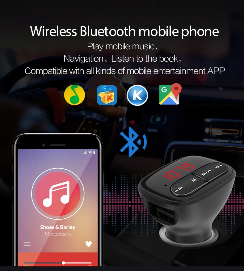 JINSERTA Bluetooth 5,0 fm-передатчик MP3-плеер USB 2.1A быстрое зарядное устройство светодиодный дисплей автомобильный комплект громкой связи u-диск музыкальный плеер