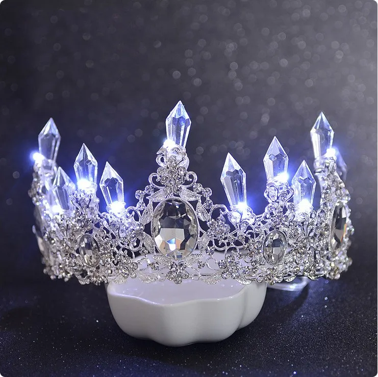 Новые сияющие светящиеся диадемы, белые, синие светящиеся стразы, свадебная корона, Роскошная принцесса диадема, корона для невесты, аксессуары для волос - Окраска металла: White Light