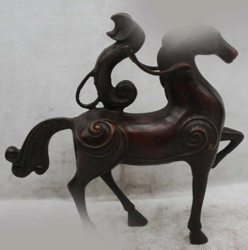

8"China Chinese Spirit Fengshui Copper Bronze Zodiac Monkey On Horse Statue