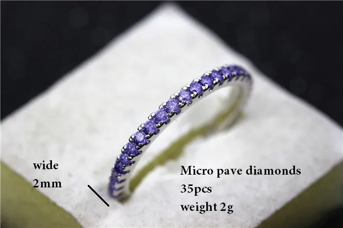 Uloveido 2mm Micro Pave Cubic Zirconia Eternity Band Stack Ring Silver Color Wedding Jewelry for Women Y115 
